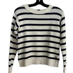 Roxy Women's White Black Striped Print Long Sleeves Crew Neck Sweater Size XS